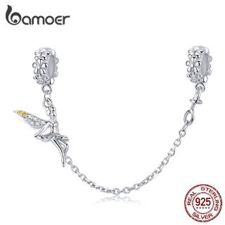 Bamoer 925 純銀精靈仙女安全鏈魅力與矽膠手鍊 S
