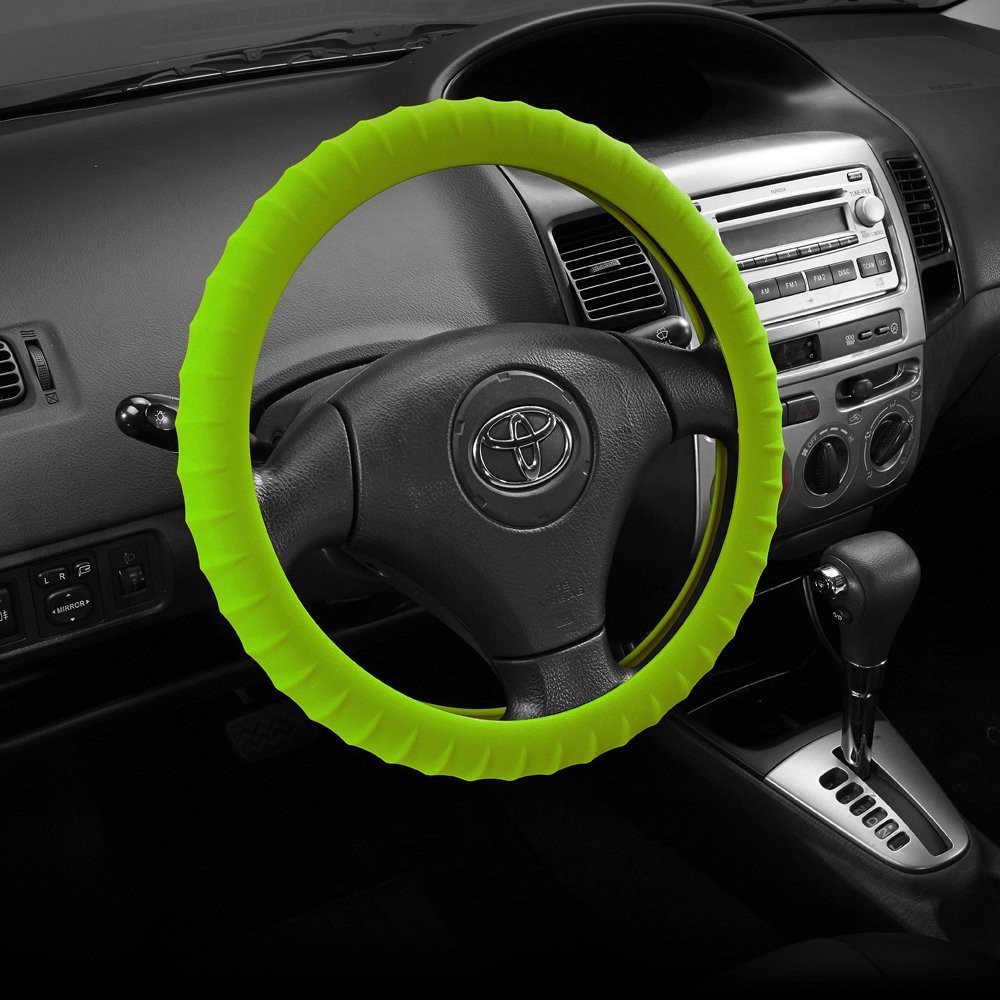 汽車方向盤矽膠套-【綠色】 可伸縮 方向盤套 方向盤皮套【愛艷車】