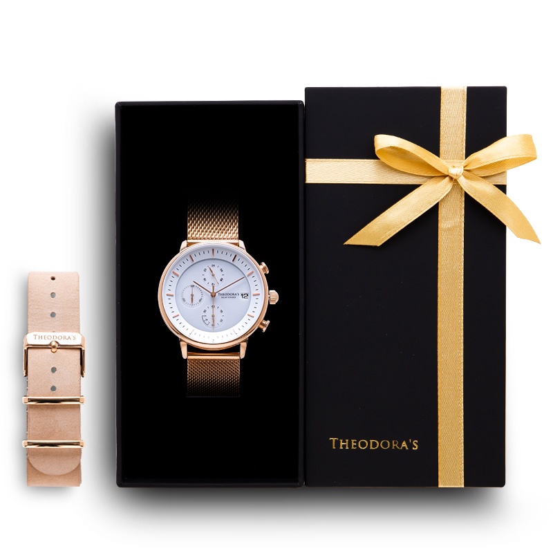 【THEODORA'S】限定禮盒Mercury手錶+替換錶帶2入組-瘋馬皮錶帶-奶茶色【希奧朵拉】