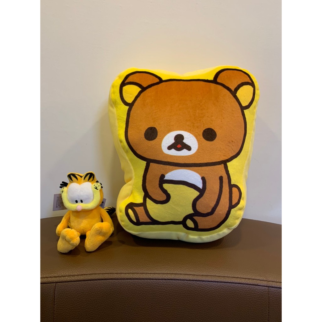 Rilakkuma 拉拉熊 抱枕 厚抱枕 玩偶抱枕 造型扁枕 黃色拉拉熊 約28x26x10cm