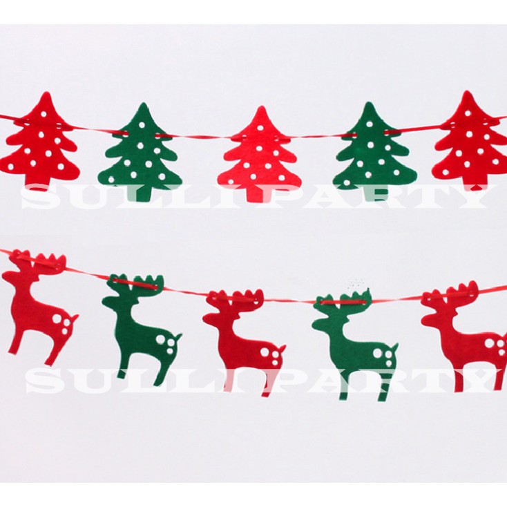 雪莉派對~聖誕節不織布串旗 聖誕節佈置 聖誕造型彩旗 麋鹿彩旗 聖誕樹彩旗 幼兒園佈置 不織布彩旗