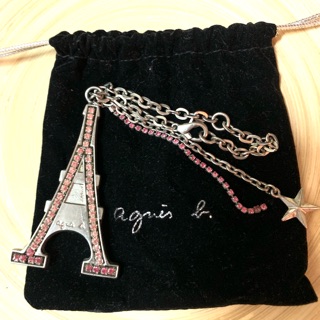 Agnes.b 巴黎鐵塔造型粉色水鑽吊飾