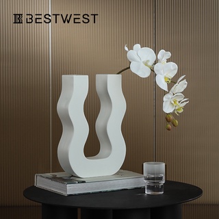 創意U形不規則簡約陶瓷花瓶 樣板間客廳軟裝花器裝飾品