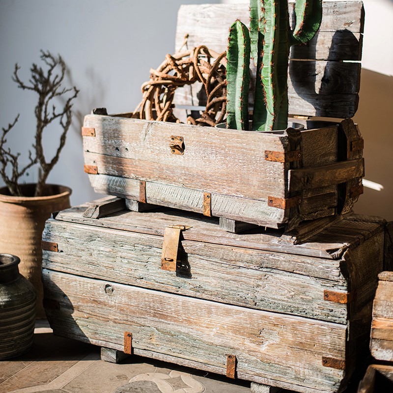 【掬涵】古董舊木箱 滄桑裝飾木盒花器收納整理陳列中式拍攝道具