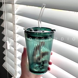 ❰ TOCTOC • 墨綠 耐熱 帶蓋玻璃水杯 玻璃吸管杯 環保杯 咖啡杯 隨行杯 飲料杯 水杯 辦公小物
