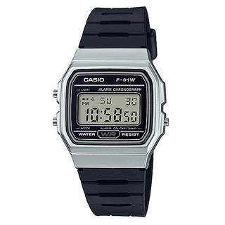【CASIO】經典金屬色系運動電子腕錶-銀框(F-91WM-7A)正版宏崑公司貨