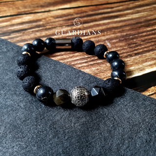 【guardians】《墨紋》切面金曜石 火山石 黑松石 男 925純銀 泰銀 串珠 手練 手環 鈦鋼不鏽鋼 配件