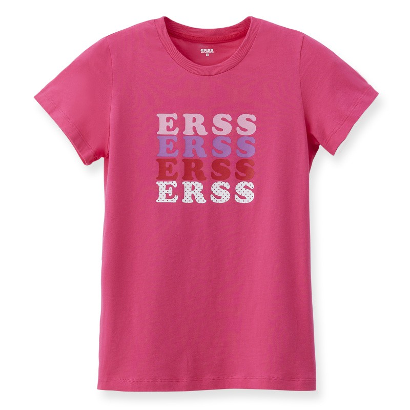 【ERSS】經典純棉圓領印花T恤 - 女 粉紅 & 紅色 & 灰紫 K70039