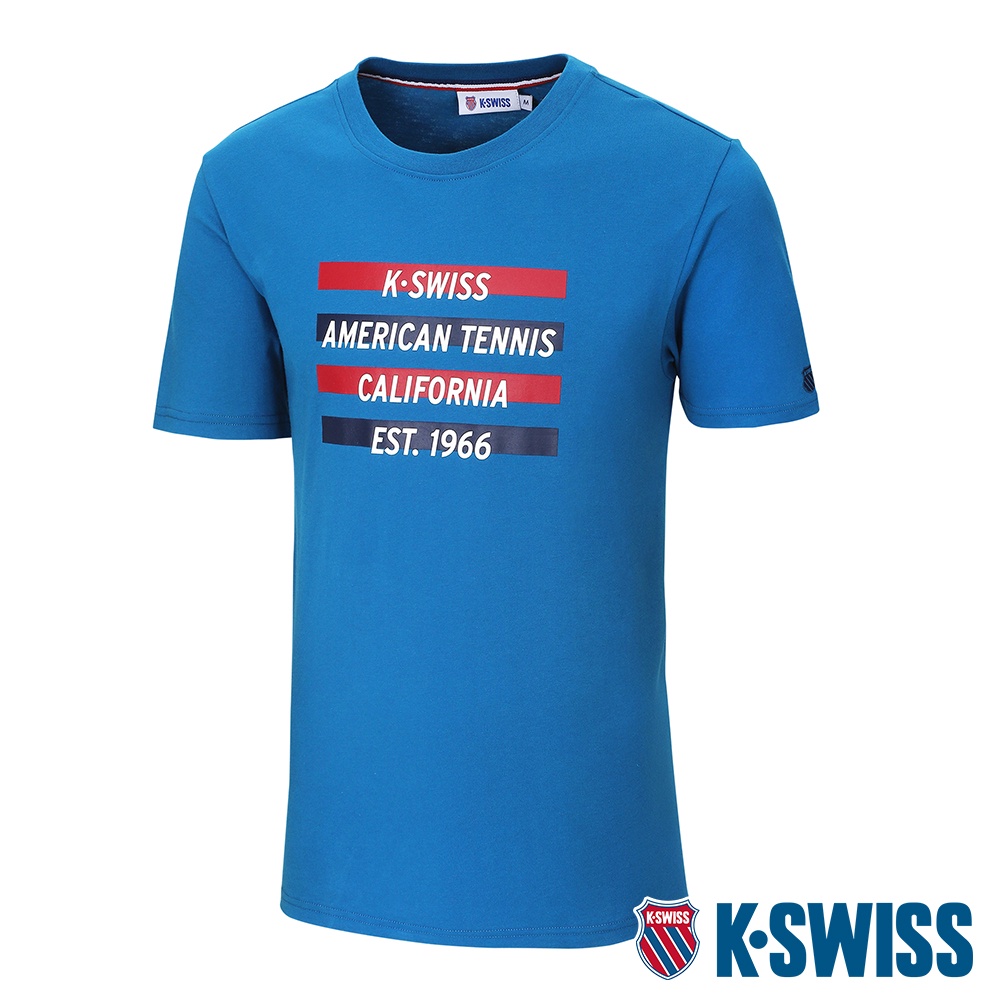 K-SWISS Stripes Tennis Tee棉質吸排T恤-男-寶藍