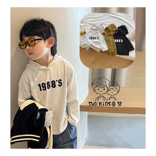 出清TWO KiDS 童裝 220512 -現貨韓版字母印花連帽休閒T恤 長袖上衣 小童中大童男童兒童臺灣賣家 薄長袖