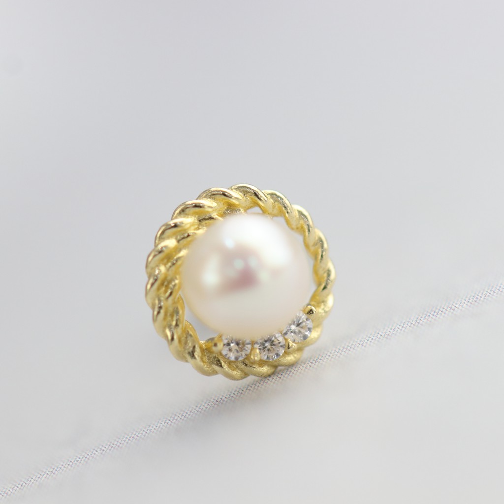 14K Natural Pearl CZ Piercing 淡水珍珠鎖珠耳環(單個)