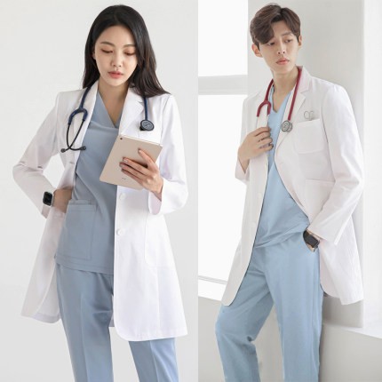 朵知韓版高端男女實驗衣白袍實驗袍醫師袍藥師服美容袍白大褂長袖長款外套診所實驗室牙醫眼科口腔牙科醫院工作服醫生服