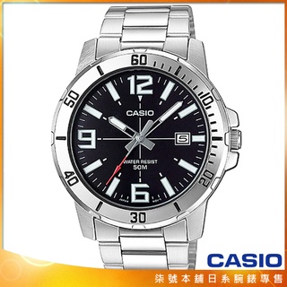 【柒號本舖】CASIO卡西歐運動鋼帶錶-黑 / MTP-VD01D-1B (台灣公司貨全配盒裝)