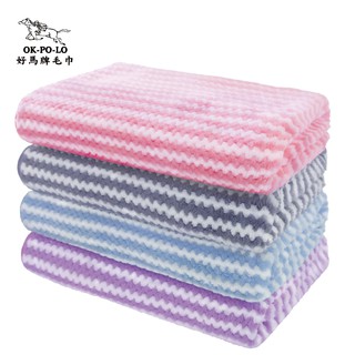 OKPOLO 可掛式珊瑚絨浪紋浴巾 3條/組 80x90cm 親膚舒適 綜合出貨 現貨 廠商直送