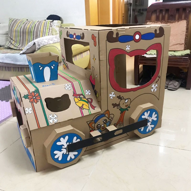 兒童紙箱玩具汽車載人火車飛機模型紙殼板涂色幼兒園手工作業diy