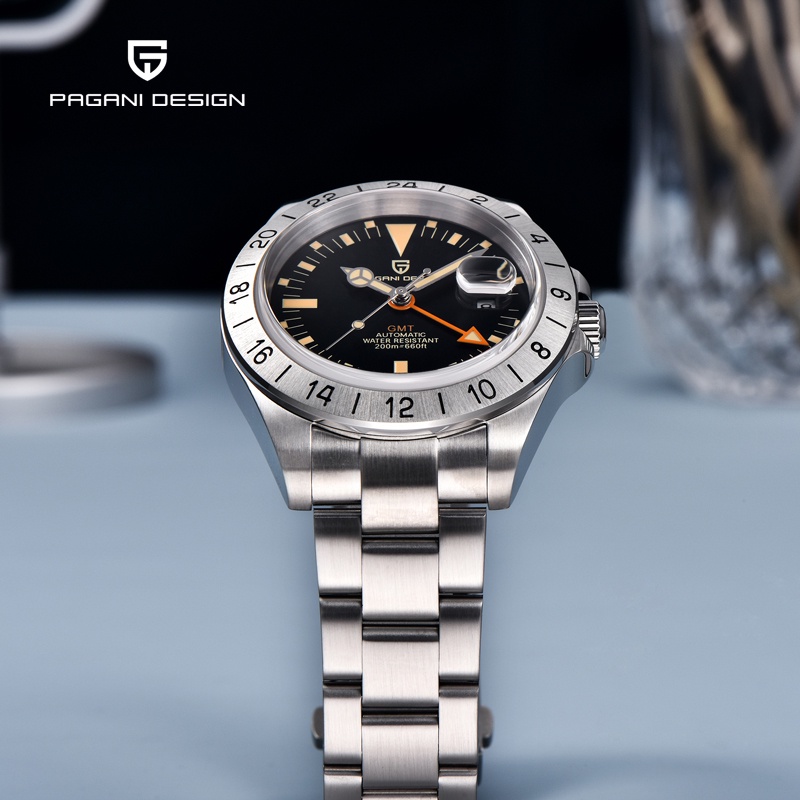 PAGANI DESIGN手錶男士自動機械經典復古GMT男士手錶不銹鋼200m防水商務時鐘2022新款PD-1693