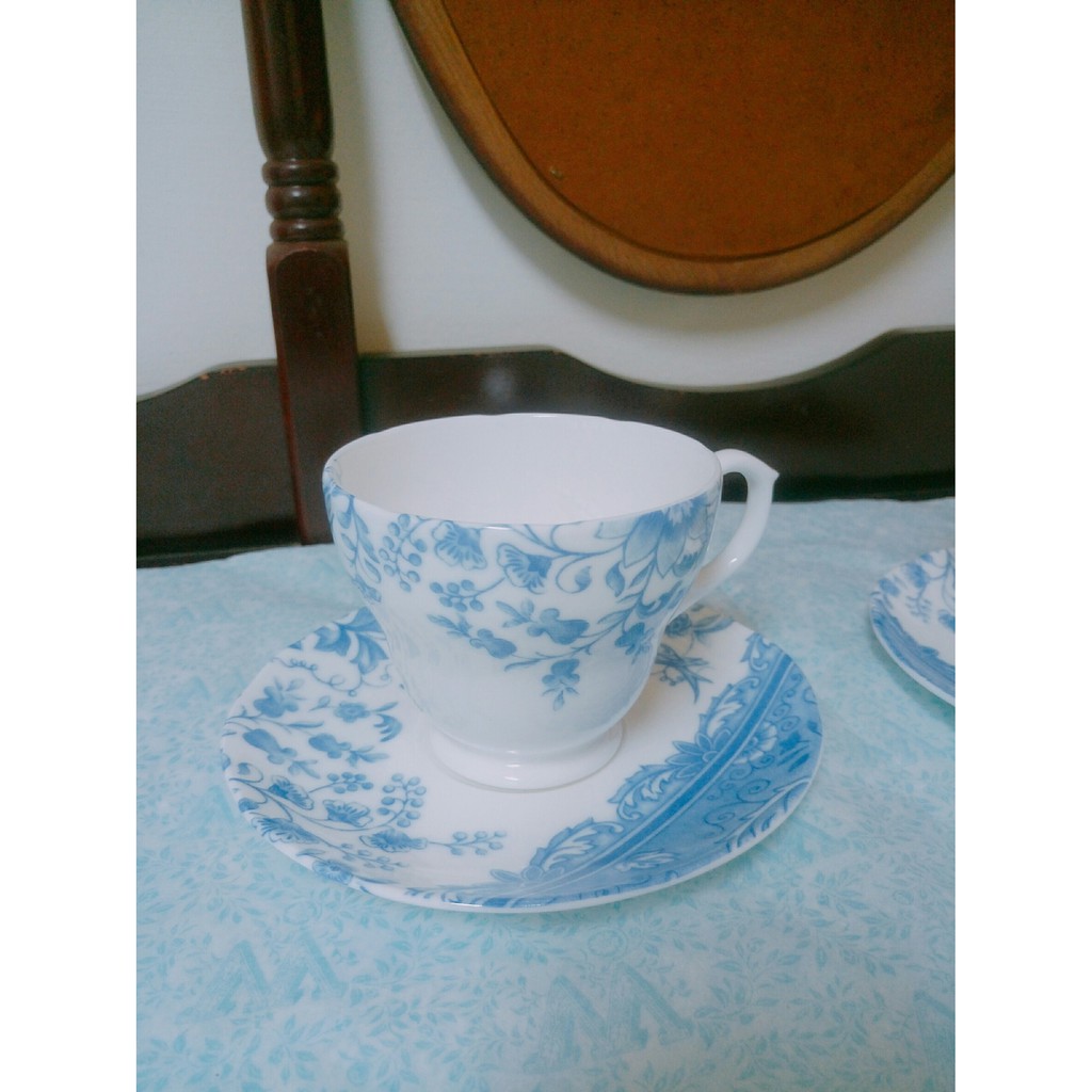 全新@英國Whittard威塔斯皇室御用高質感高密度骨瓷Cath Kidston小碎花茶杯/茶盤/咖啡杯英國製-高貴藍