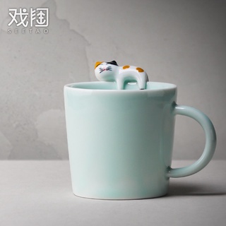 九土戲陶手工繪製貓咪咖啡杯馬克杯水杯咖啡杯情侶杯可愛杯子陶瓷杯子手工陶瓷杯造型杯子創意杯子陶瓷貓咪杯子cupr0492