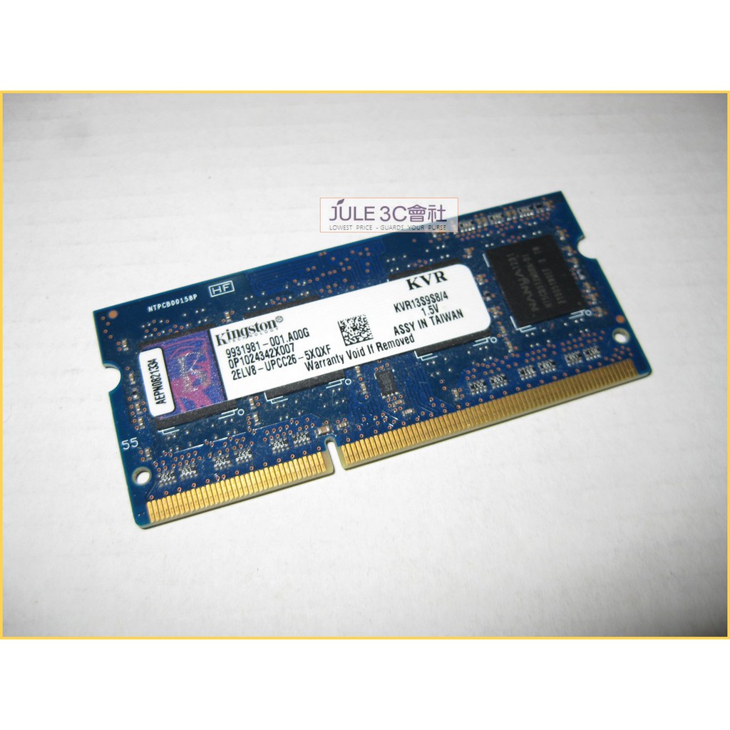 JULE 3C會社-金士頓Kingston KVR13S9S8/4 DDR3 1333 4G 4GB 單面/NB 記憶體