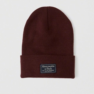 Abercrombie酒紅色logo針織帽毛帽