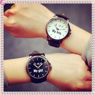 琳好…男女錶 情侶錶 對錶大錶盤手錶 韓文特色石英錶 雙縫線皮帶表 英文腕錶