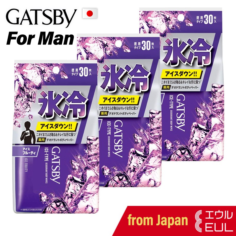 [GATSBY]身體紙冰果味男士止汗除臭濕紙巾套裝30張x 3，直接從日本發貨