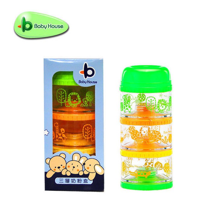 Baby House 愛兒房三層奶粉盒(動物家族-綠) 奶粉分裝盒 (食品級環保科技材質)台灣製