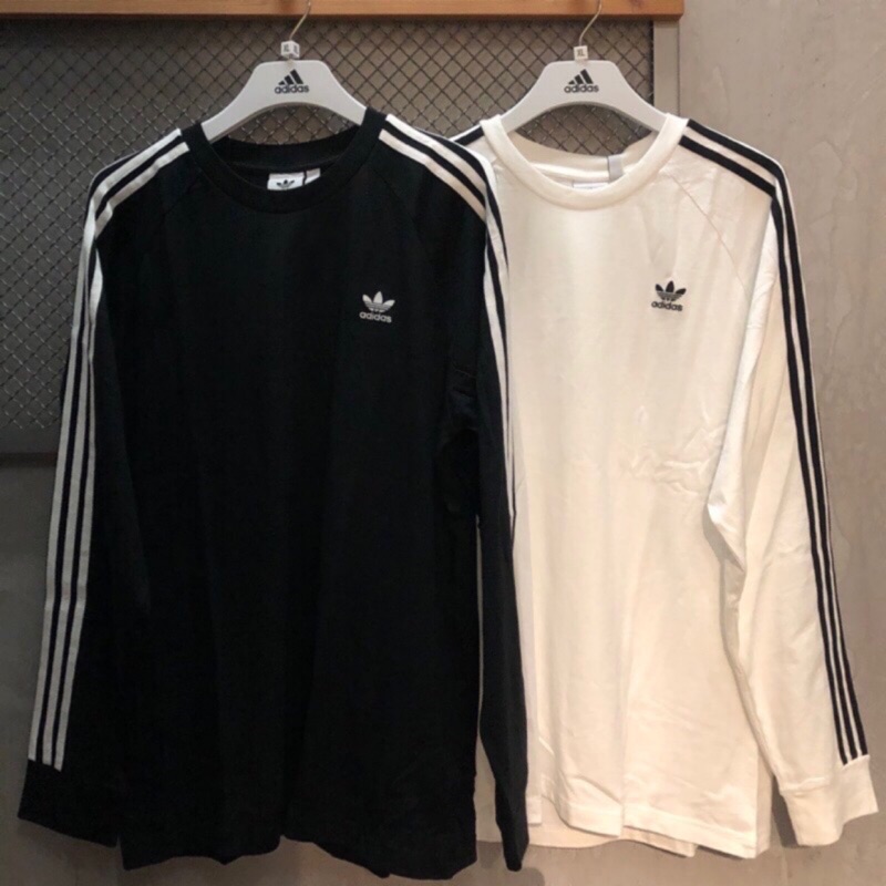 【SPORT STYLE】ADIDAS 三葉草 三線 薄長袖 上衣 大學T 運動休閒 男 白ED5959 黑DV1560