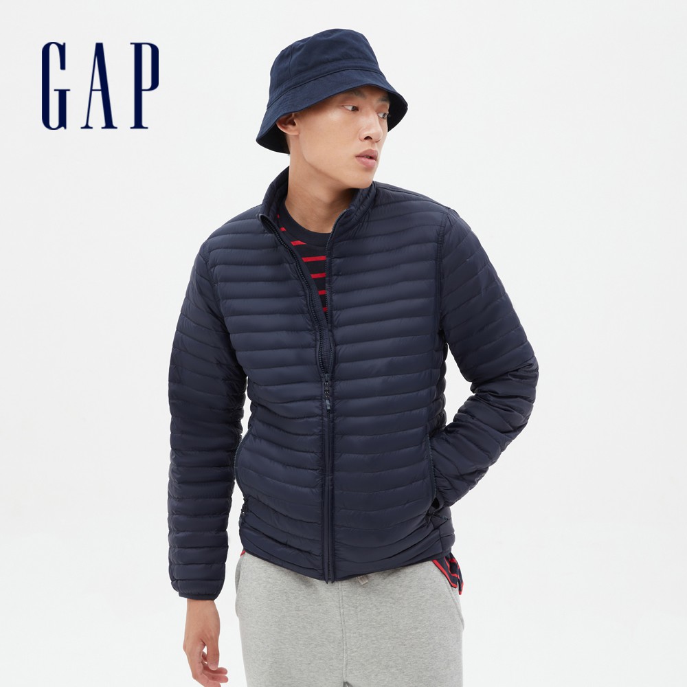 Gap 男裝 簡約拉鍊半高領羽絨外套-海軍藍(593708)