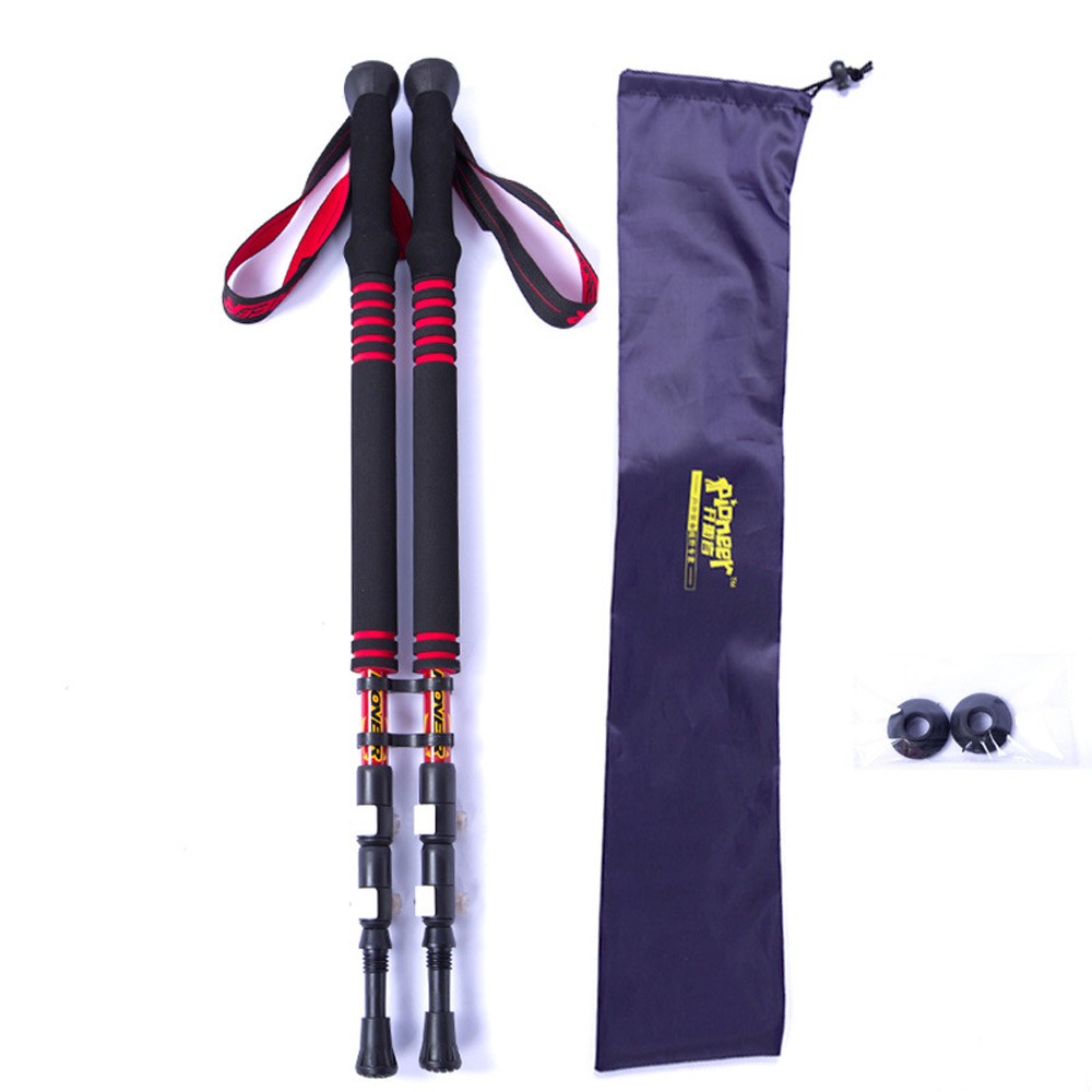 戶外休閒登山用品航空碳纖維COOLMAX手腕帶3LS三節式登山杖鮮亮款( 2入) P66