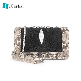 【臺灣出貨】【Sarlisi 】夏麗絲珍珠魚皮斜揹包蟒蛇邊時尚側揹包珍珠魚真皮晚宴大包