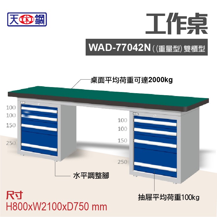 天鋼 WAD-77042N多功能工作桌 可加購掛板與標準型工具櫃 電腦桌 辦公桌 工業桌 工作台 耐重桌 實驗桌
