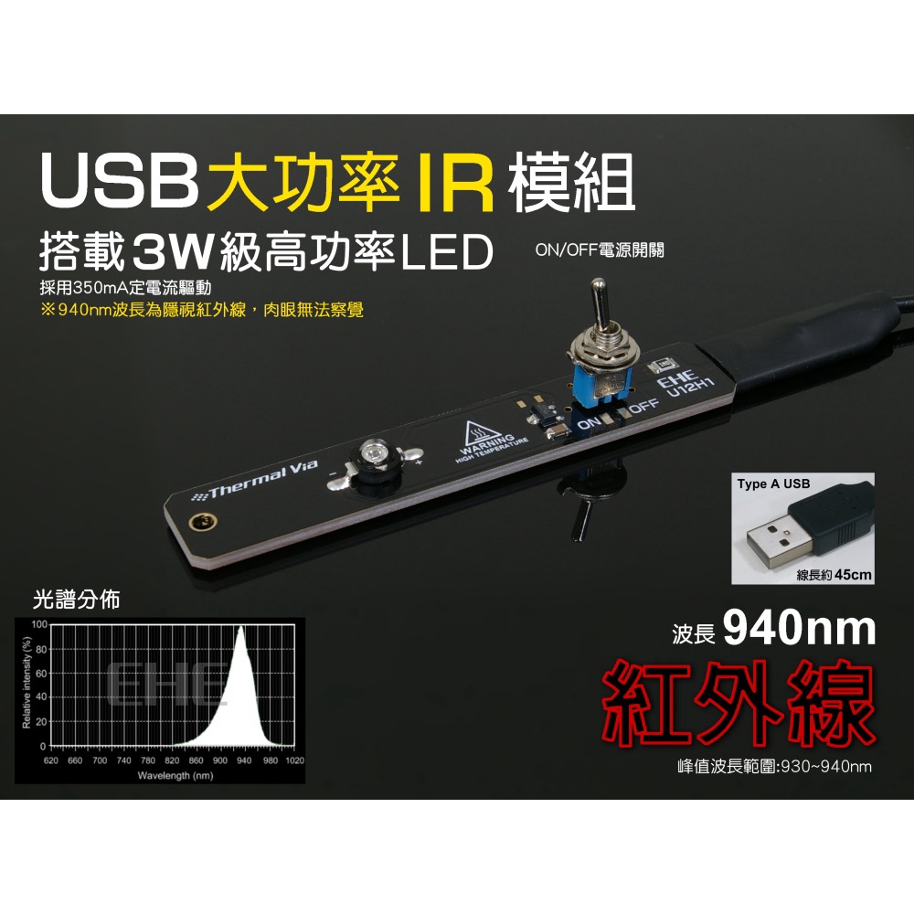 EHE】USB帶線大功率LED照明模組【隱視紅外線 IR 940nm】台灣製，附贈AC變壓器。監視器夜視補光無紅點