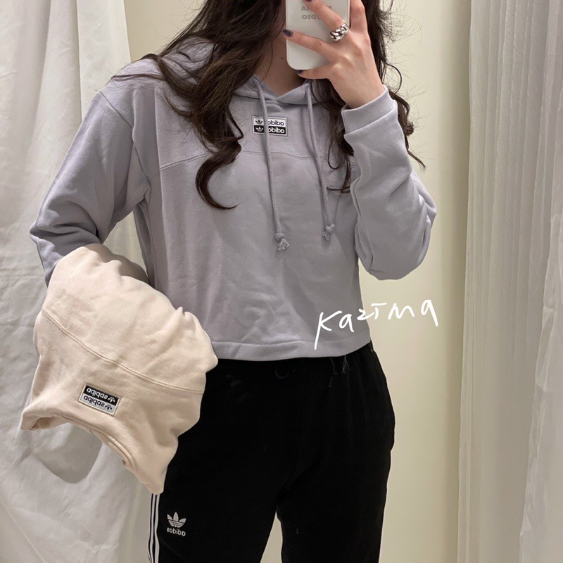 Kazima｜Adidas 三葉草 帽T 連帽T 連帽上衣 短版 紫色 粉紫 杏色 米色 燕麥色 GD3091 3089