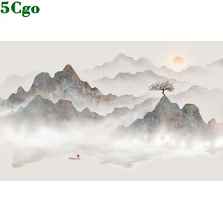 5Cgo桌布輕奢新中式意境山水壁布電視背景牆壁畫客廳沙發無縫牆布牆紙專業設計師定製 t636843505877