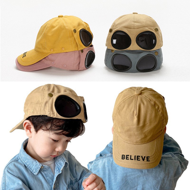 兒童帽子 春夏新款男童女童 戶外眼镜飛行帽 遮陽帽 寶寶棒球帽