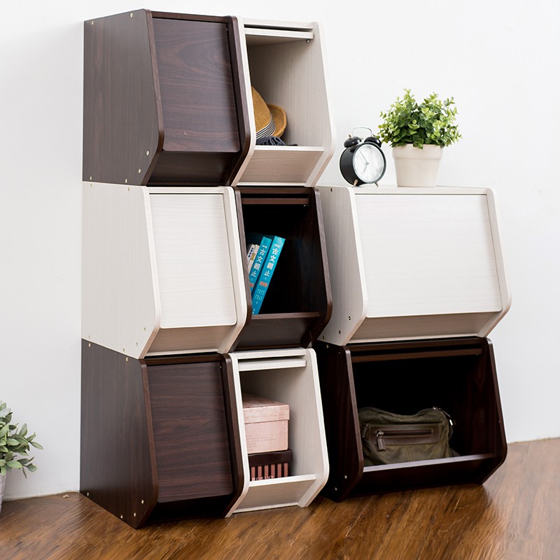 尚時 典雅木掀蓋式收納箱 置物櫃 收納櫃2組可堆疊 蝦皮購物