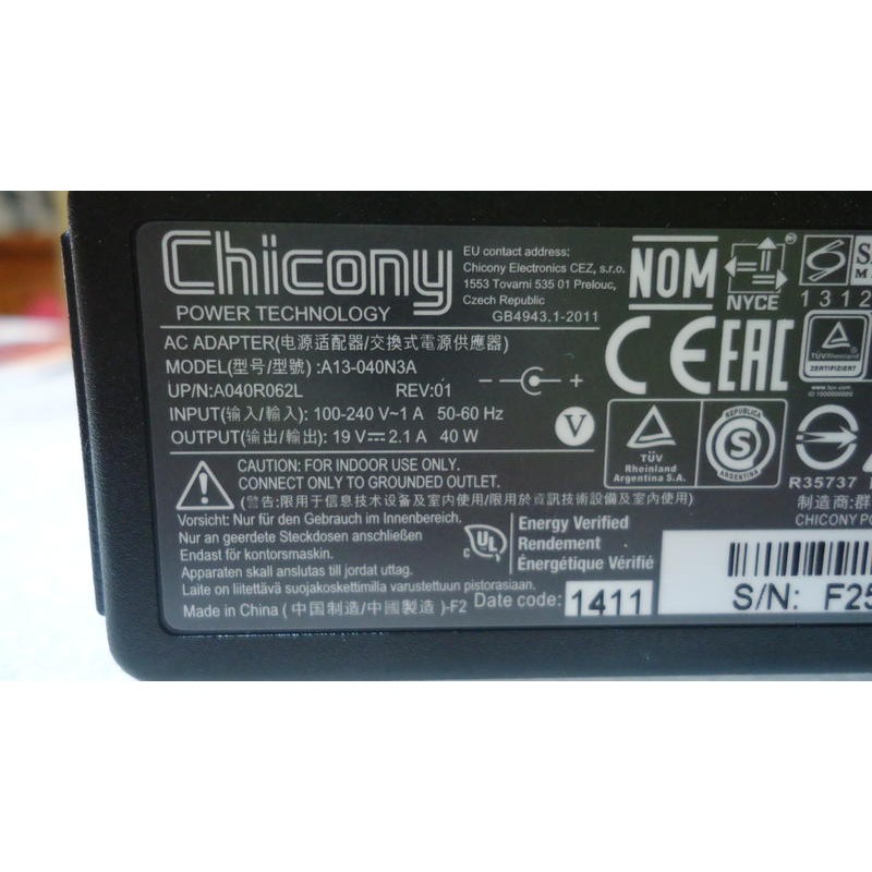 原廠 Chicony 群光生產 hp 惠普 19V 2.1A 40W 變壓器 A13-040N3A