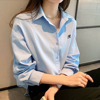 長袖襯衫 白襯衫 M-4XL中大尺碼上衣 薄外套設計感小眾寬鬆時尚洋氣長袖白襯衣NE230B.9675胖胖美依