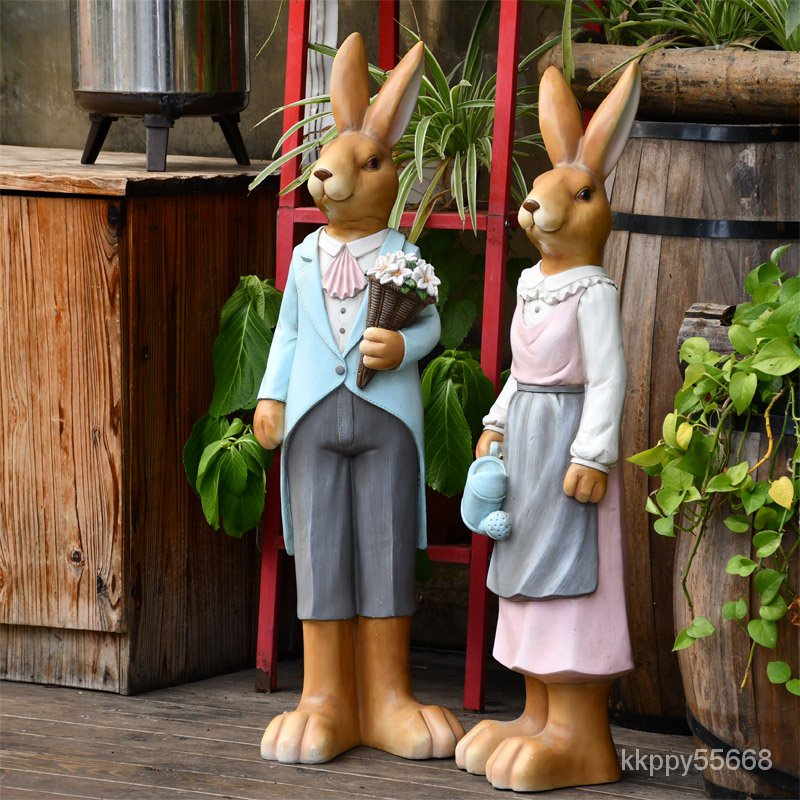 【免運】戶外庭院可愛情侶兔子大號花園林幼兒園藝裝飾品創意寫實動物擺設園藝擺件 園藝裝飾 裝飾擺件 庭院裝飾