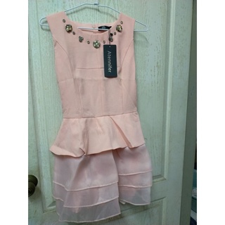 (全新)粉色小禮服 修身洋裝 短洋裝 多層次蛋糕裙襬