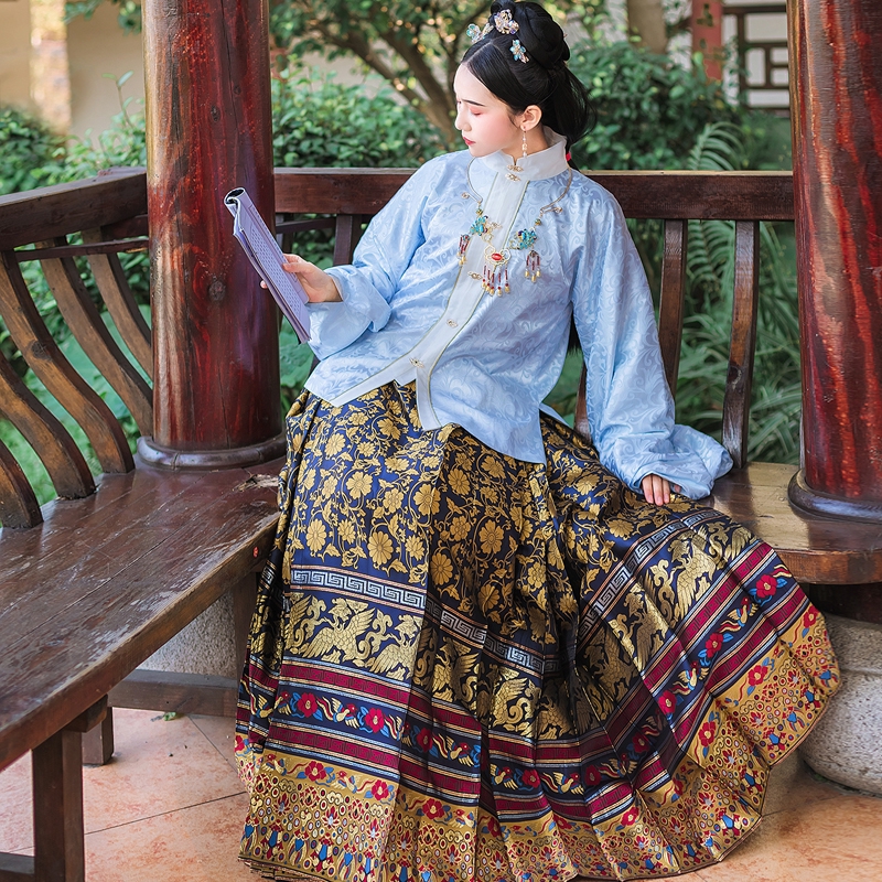 滿地金 原創漢服女漢衣晟道立領襖裙一片式妝花馬面裙明制漢服 蝦皮購物