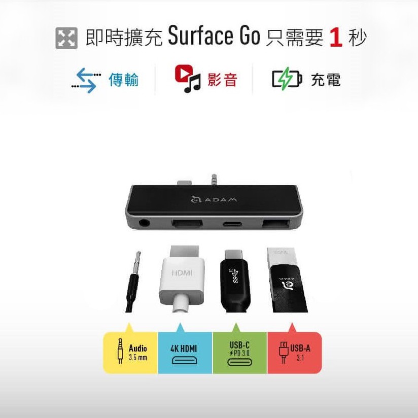 Adam亞果元素 CASA Hub S4 USB−C 四合一 Microsoft Surface Go / Go2集線器