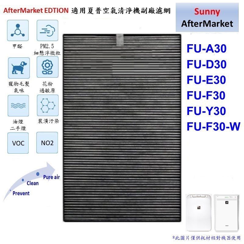 適用 SHARP 夏普 FU-A30 FU-D30 FU-E30 FU-F30 FU-Y30 FU-F30-W 濾網