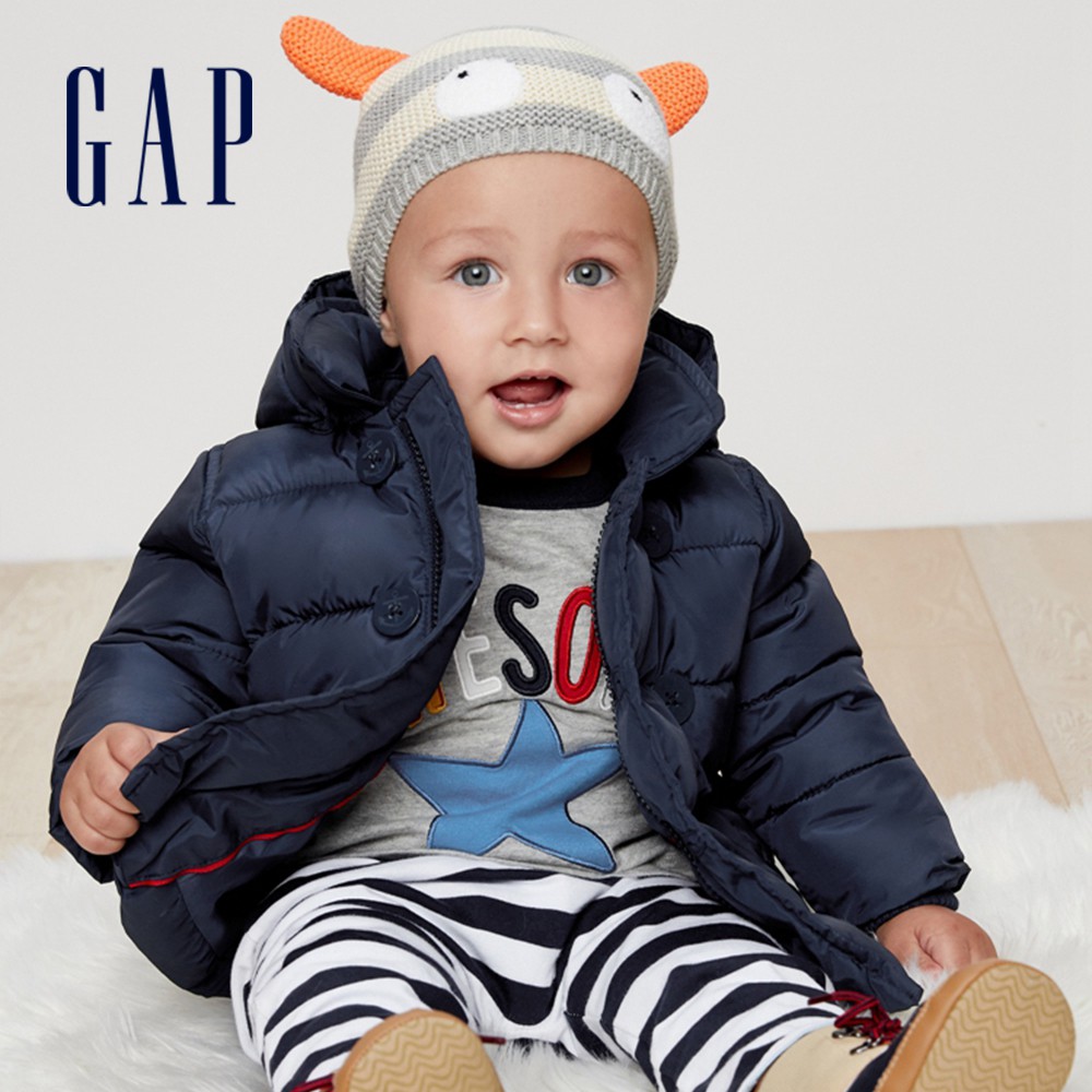 Gap 嬰兒裝 保暖鈕釦連帽外套-海軍淺藍(348505)