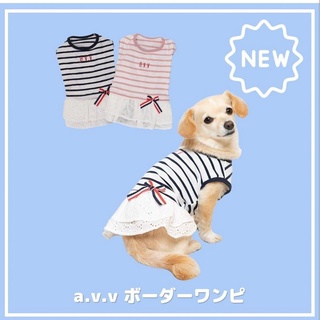 【你和我的狗】日本A.V.V 純棉條紋蕾絲裙 寵物洋裝 寵物衣服 【現貨】 狗狗衣服 小狗衣服 中型犬衣服