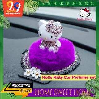 Hello Kitty 車載香水座鑲鑽毛絨凱蒂貓 汽車內飾水鑽擺件車用空氣清淨機芬香劑