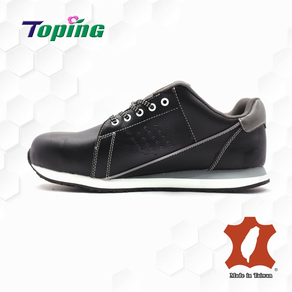 Toping 專業安全鞋｜反光玻纖護趾運動安全防護鞋 P281黑 舒適耐磨 台灣製  輕量鋼頭鞋 工作鞋 鋼頭工地鞋