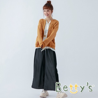 betty’s貝蒂思(11)鬆緊腰素面拼接九分寬口褲 (黑色)
