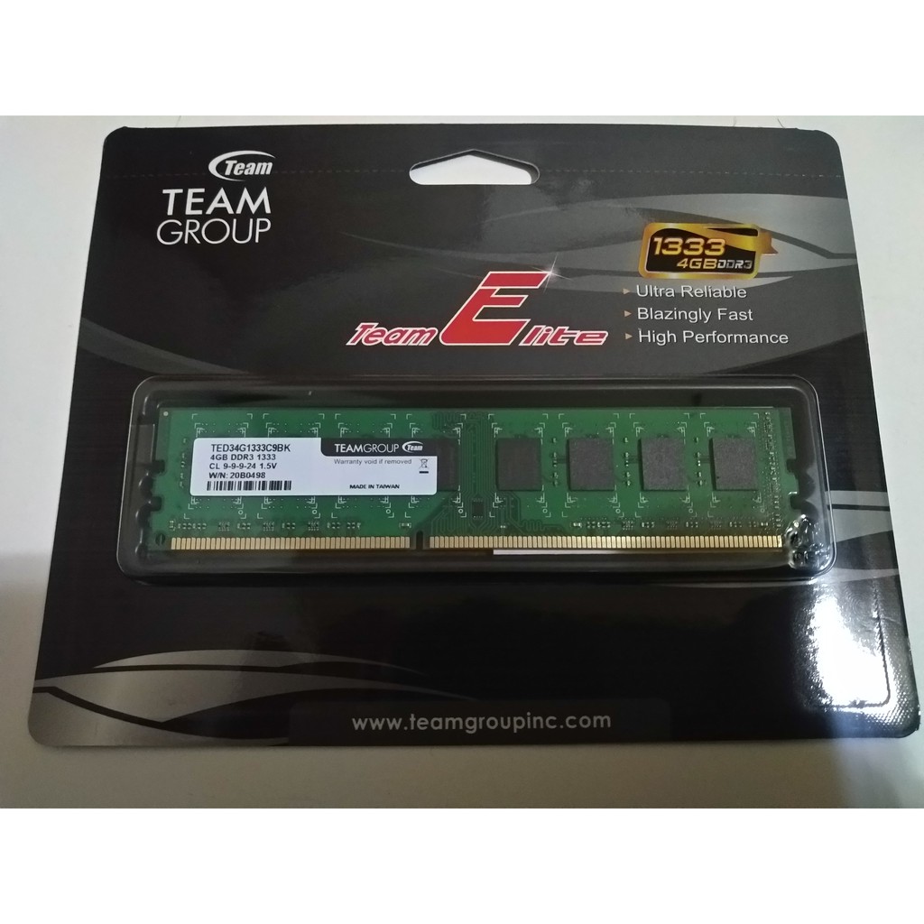十銓科技 TEAMGROUP DDR3 1333 4G 桌上型電腦記憶體 TED34G1333C9BK (全新未拆封)